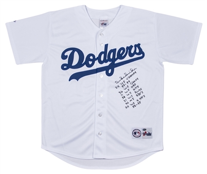 Duke Snider Signed & World Series Stats Inscribed Los Angeles Dodgers White Jersey (Mounted Memories)